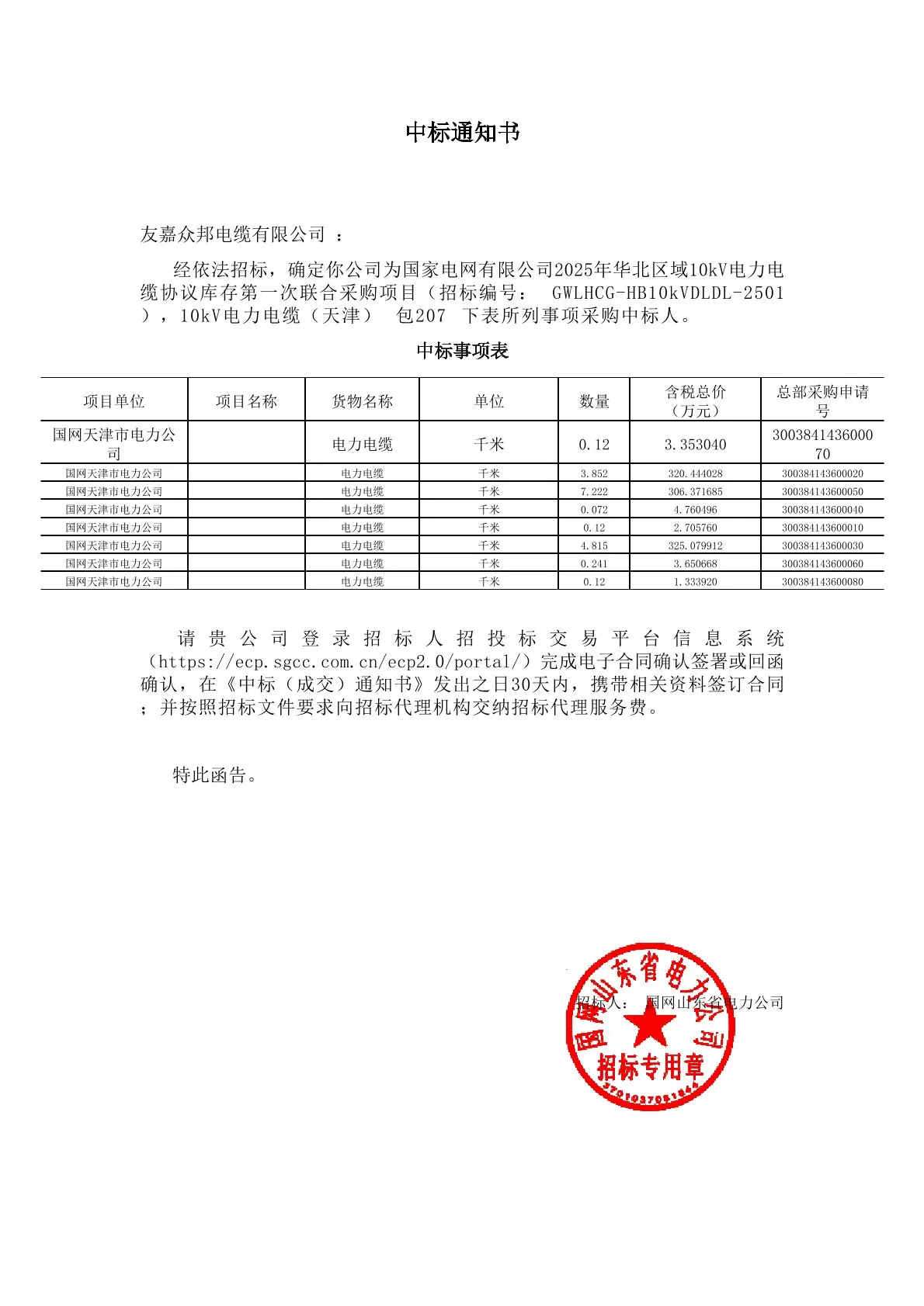 中标国网天津市电力公司约967.67万元